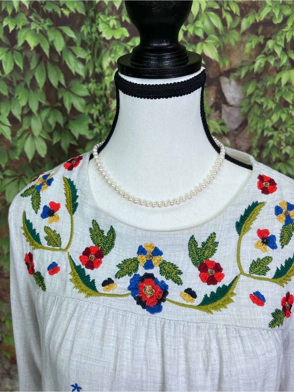 FALMER HERITAGE Pale Gray Embroidered Bohemian Peasant Blouse, UK 12/ US 8 - Picture 4 of 14